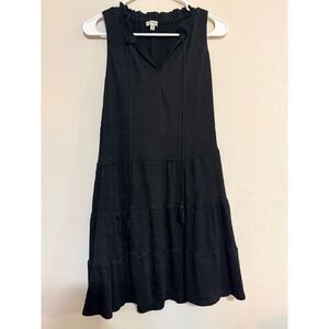 Max Studio Black Textured Tiered Ruffle Mini Dress XS Boho Beach Western